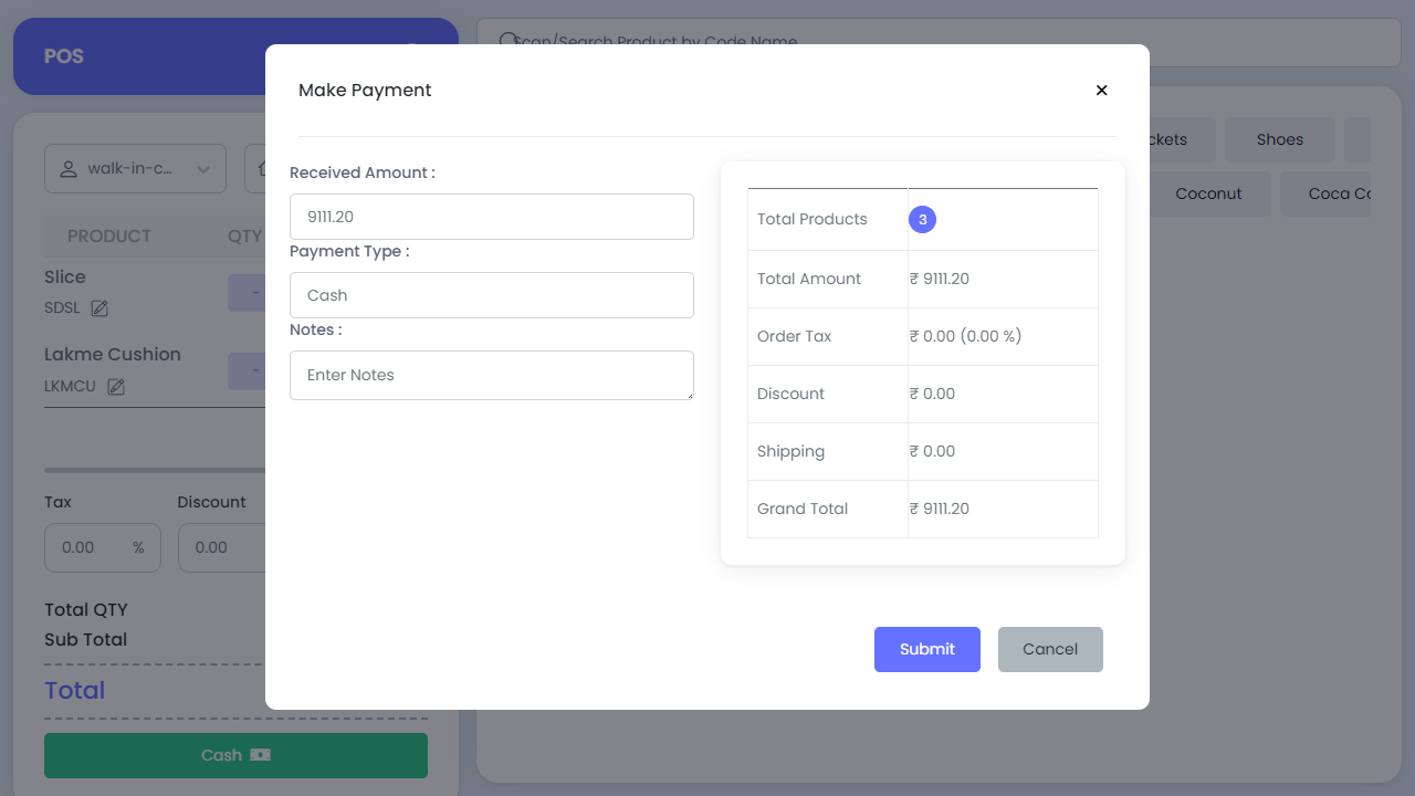 POS Screen Make Payment